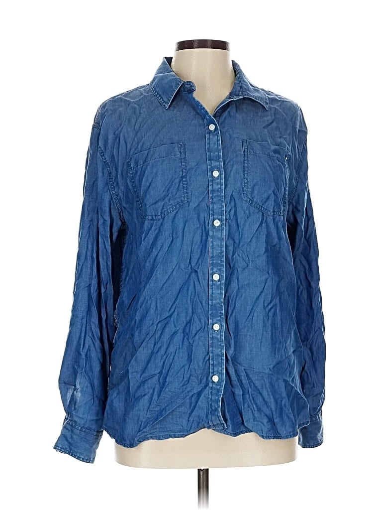 Pre-owned Crown & Ivy Long Sleeve Button Down Shirt In Blue