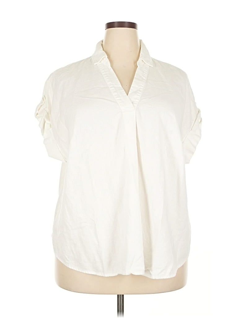 Pre-owned Liz Claiborne Short Sleeve Blouse In White