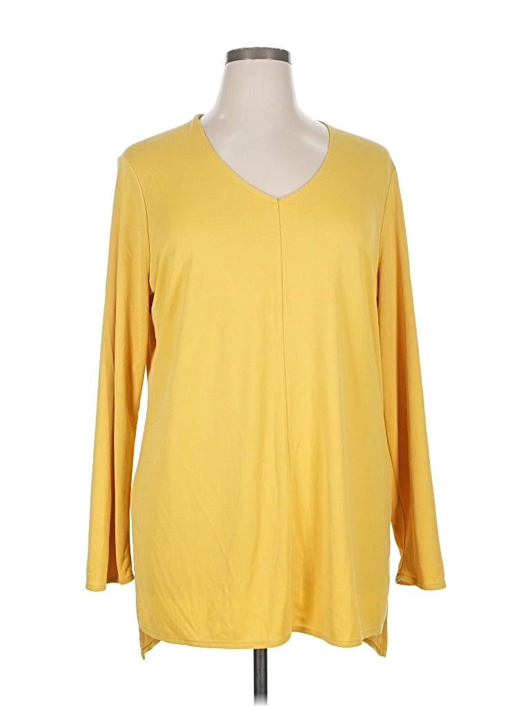 Pre-owned Black Label By Chico's 3/4 Sleeve Top Yellow V Neck Tops