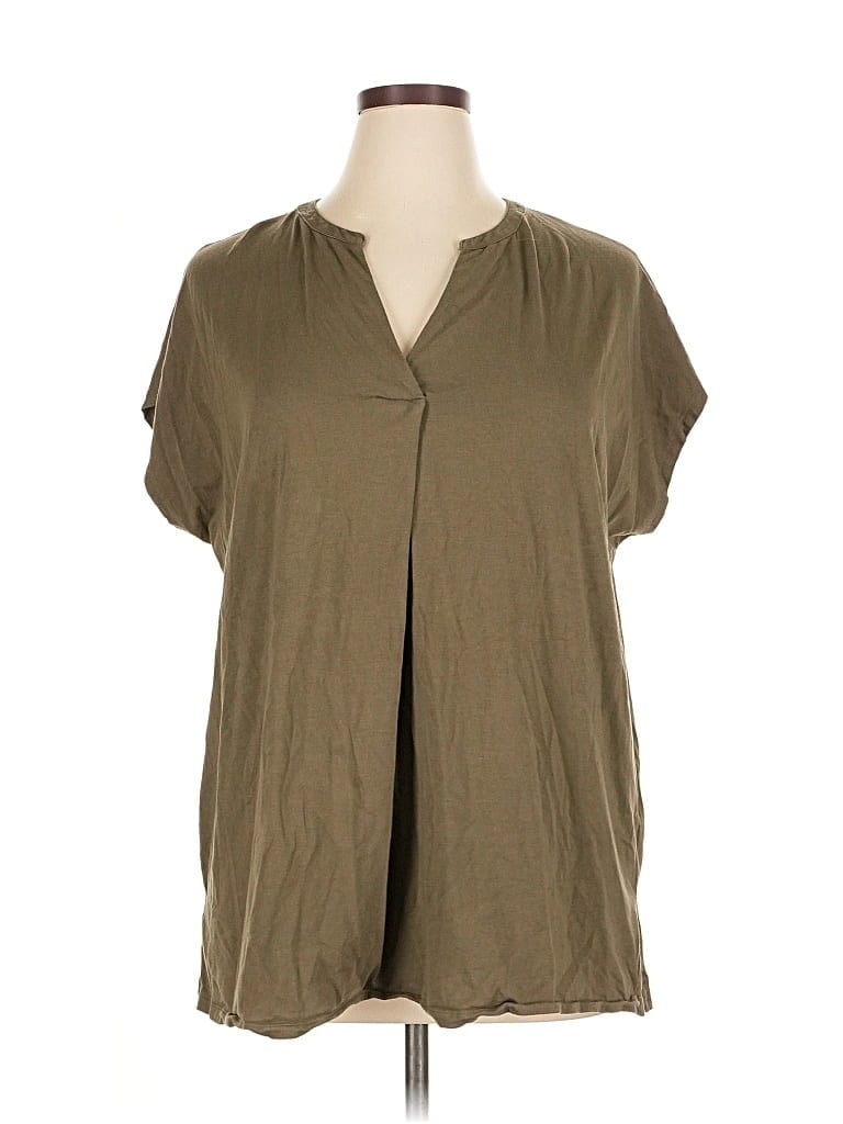 Pre-owned Lands' End Short Sleeve Blouse In Brown