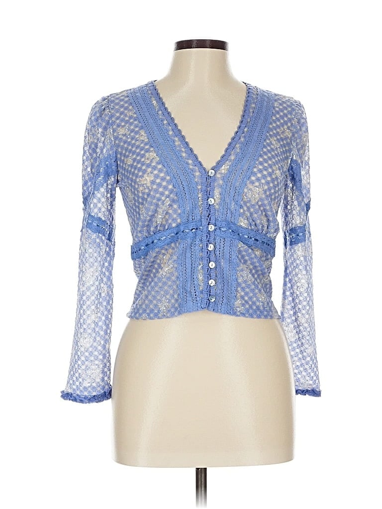 Pre-owned Free People 3/4 Sleeve Blouse In Blue