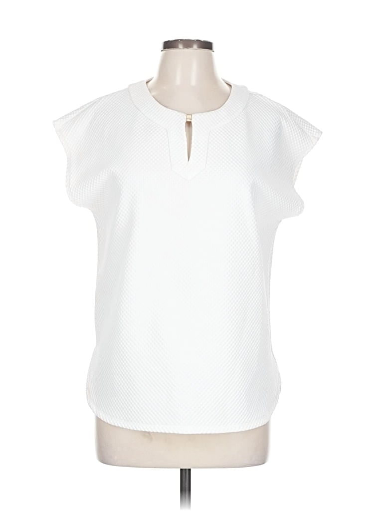Pre-owned Liz Claiborne Short Sleeve Blouse In White
