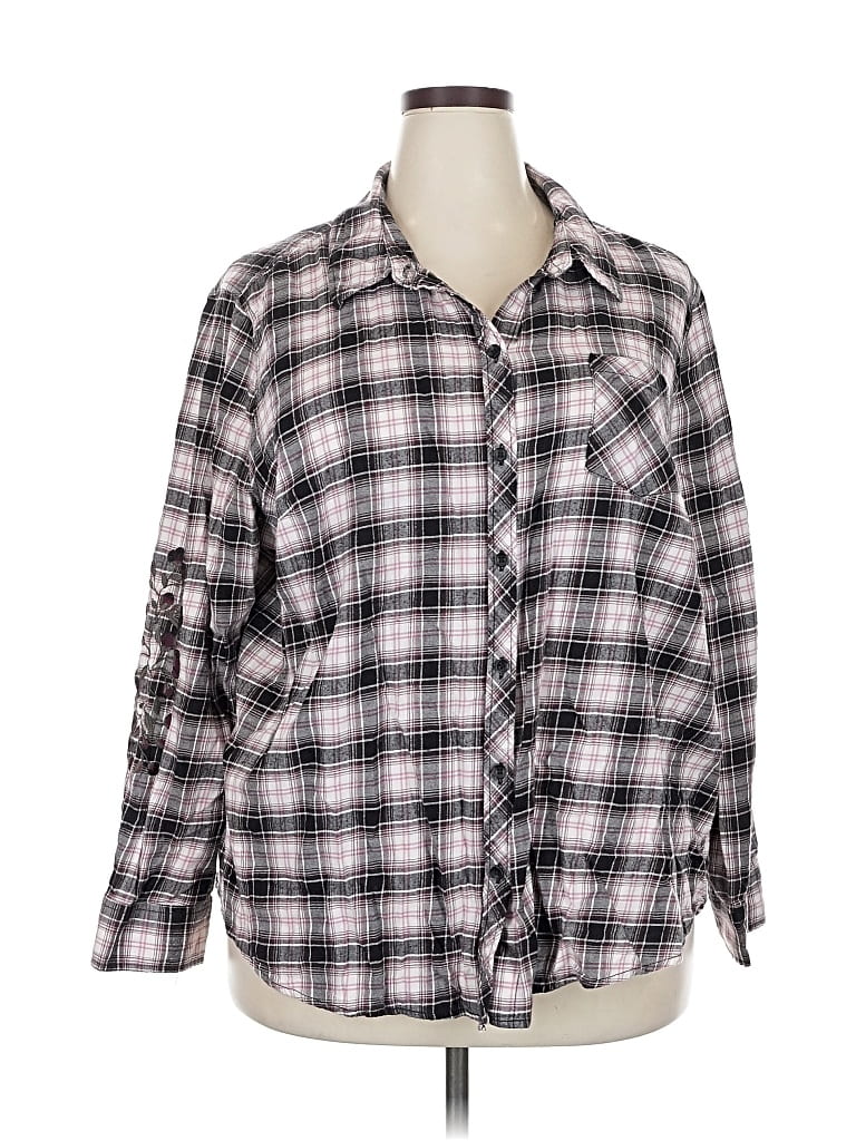 Pre-owned Terra & Sky Long Sleeve Button Down Shirt In Gray