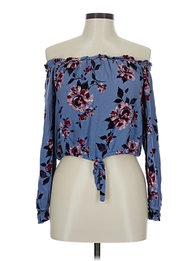 Pre-owned Kendall & Kylie Long Sleeve Blouse In Blue