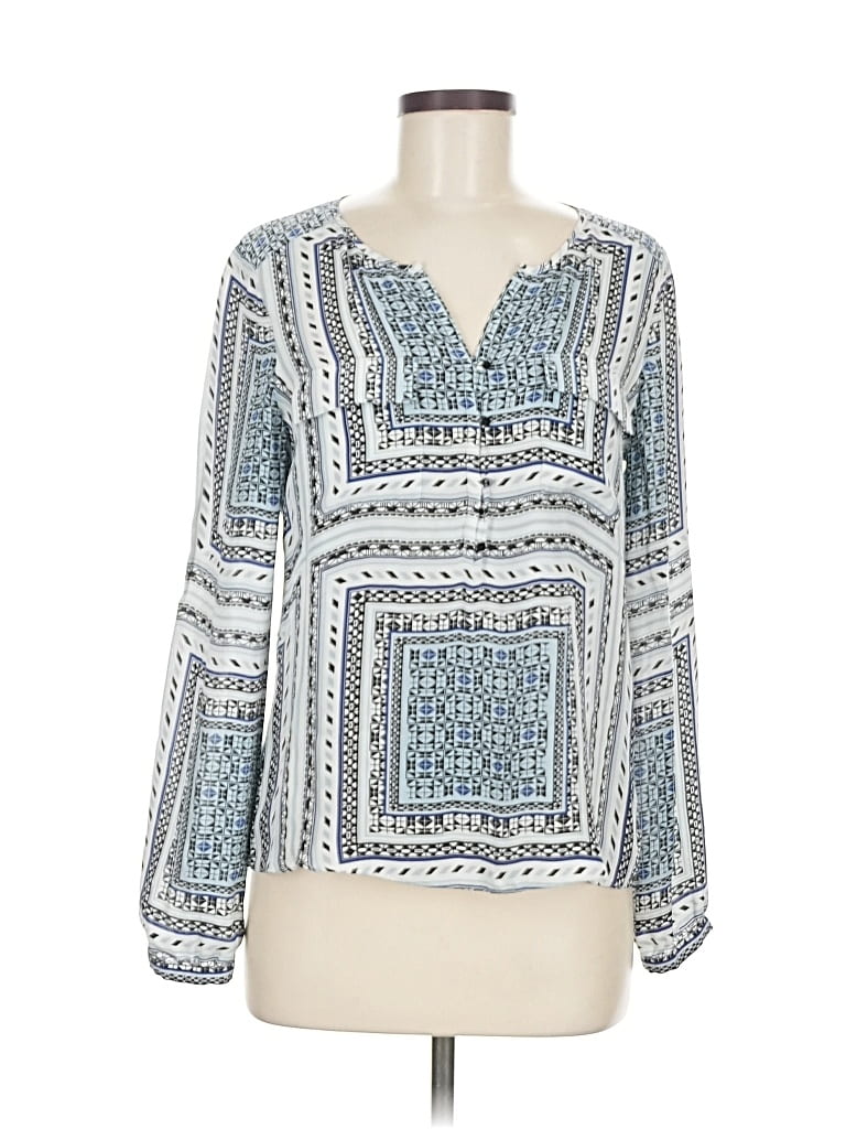 Pre-owned Parker Long Sleeve Silk Top Blue V Neck Tops