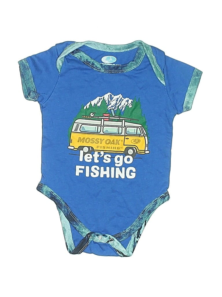 Pre-owned Mossy Oak Babies' Short Sleeve Onesie In Blue