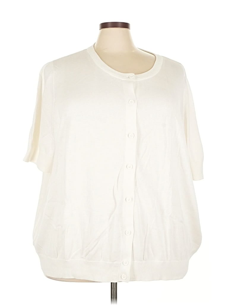 Pre-owned Woman Within Cardigan Sweater In White