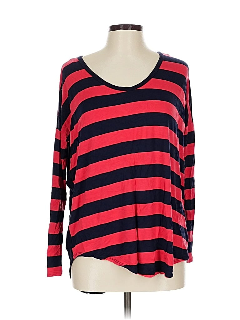 Pre-owned Karen Kane Long Sleeve Top Red Stripes Pattern Scoop Neck Tops