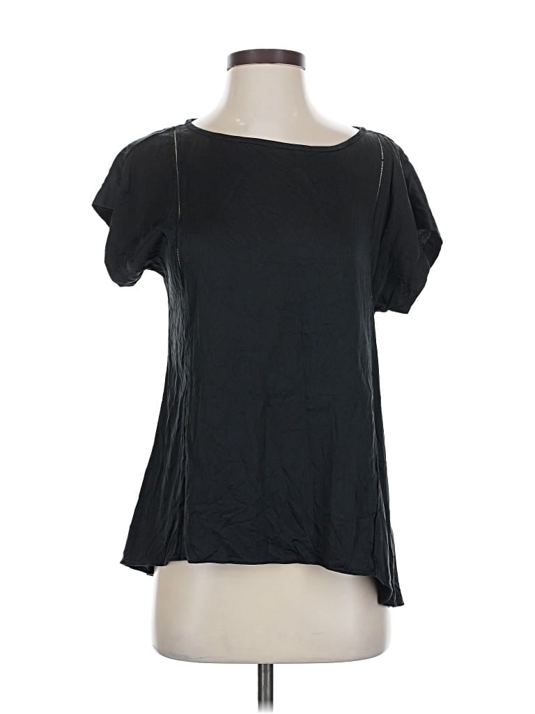 Pre-owned Eileen Fisher Short Sleeve Top Black Scoop Neck Tops