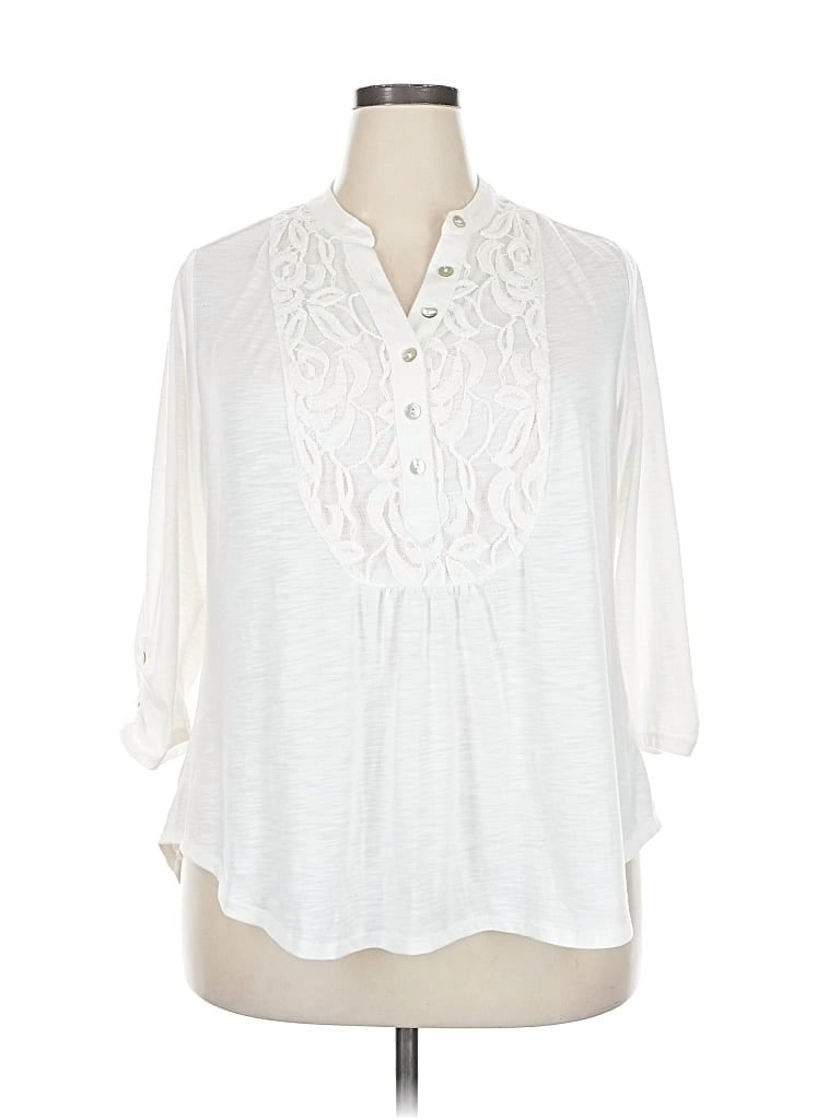 Pre-owned Ny Collection 3/4 Sleeve T-shirt In White