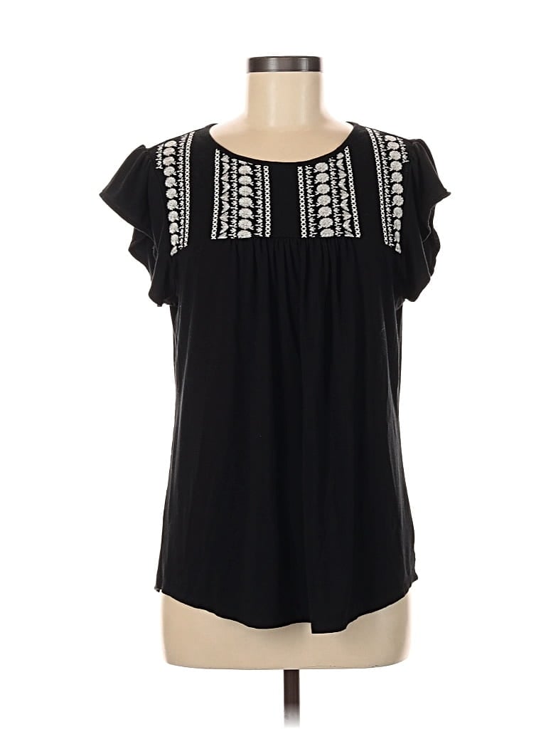Pre-owned Adrianna Papell Short Sleeve Blouse In Black