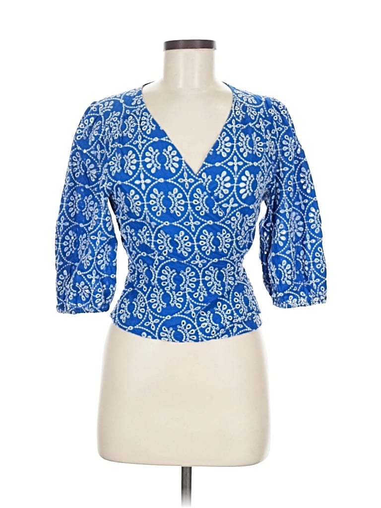 Pre-owned Mng 3/4 Sleeve Blouse In Blue