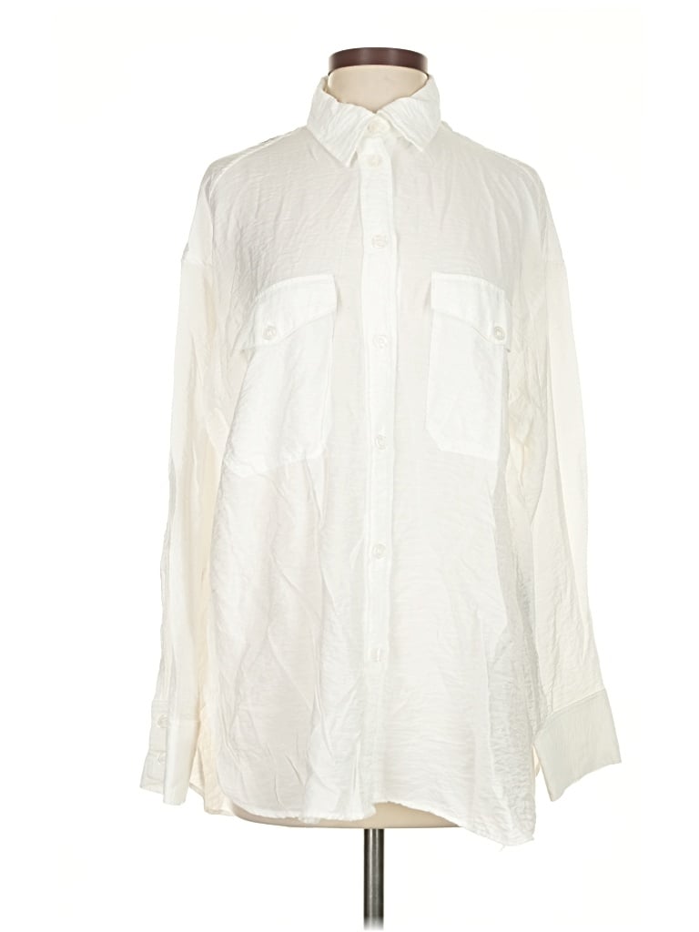 Pre-owned H&m Long Sleeve Button Down Shirt In White