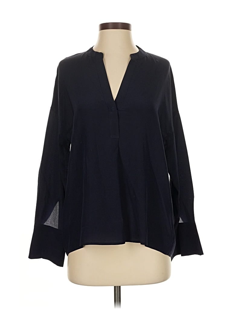 Pre-owned Vince Long Sleeve Silk Top Black Keyhole Neckline Tops