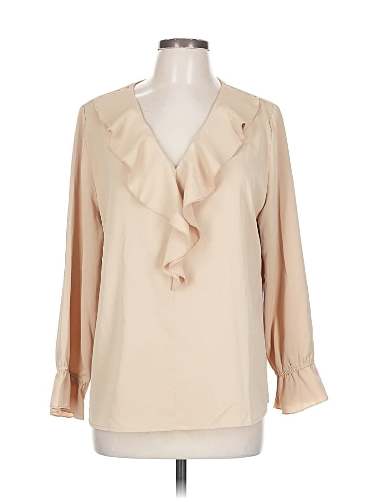 Pre-owned Allegra K Long Sleeve Blouse In Brown