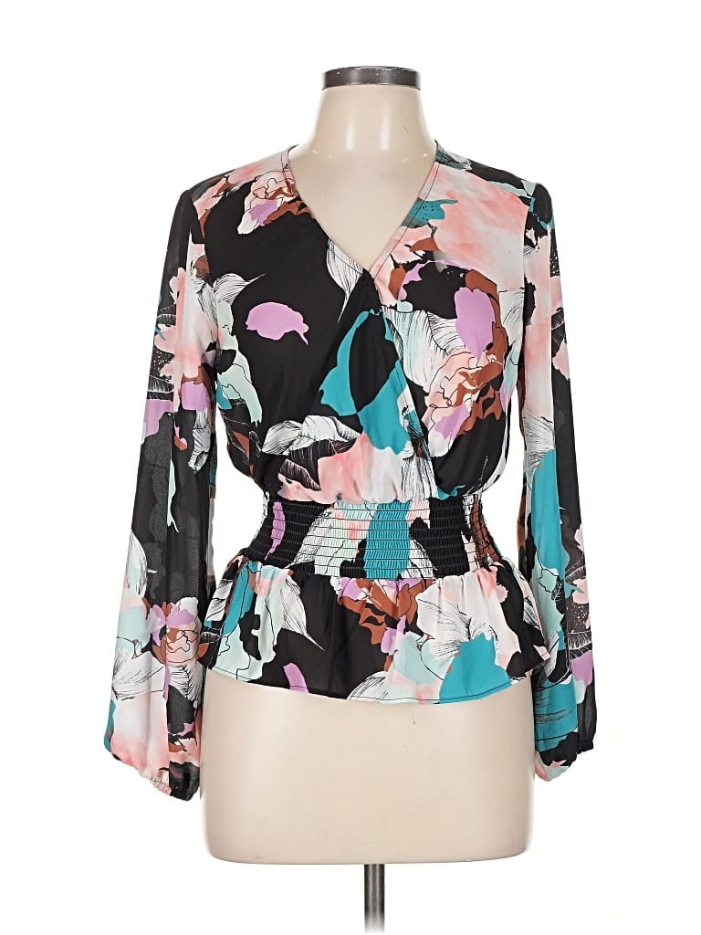 Pre-owned Bar Iii Long Sleeve Blouse In Black