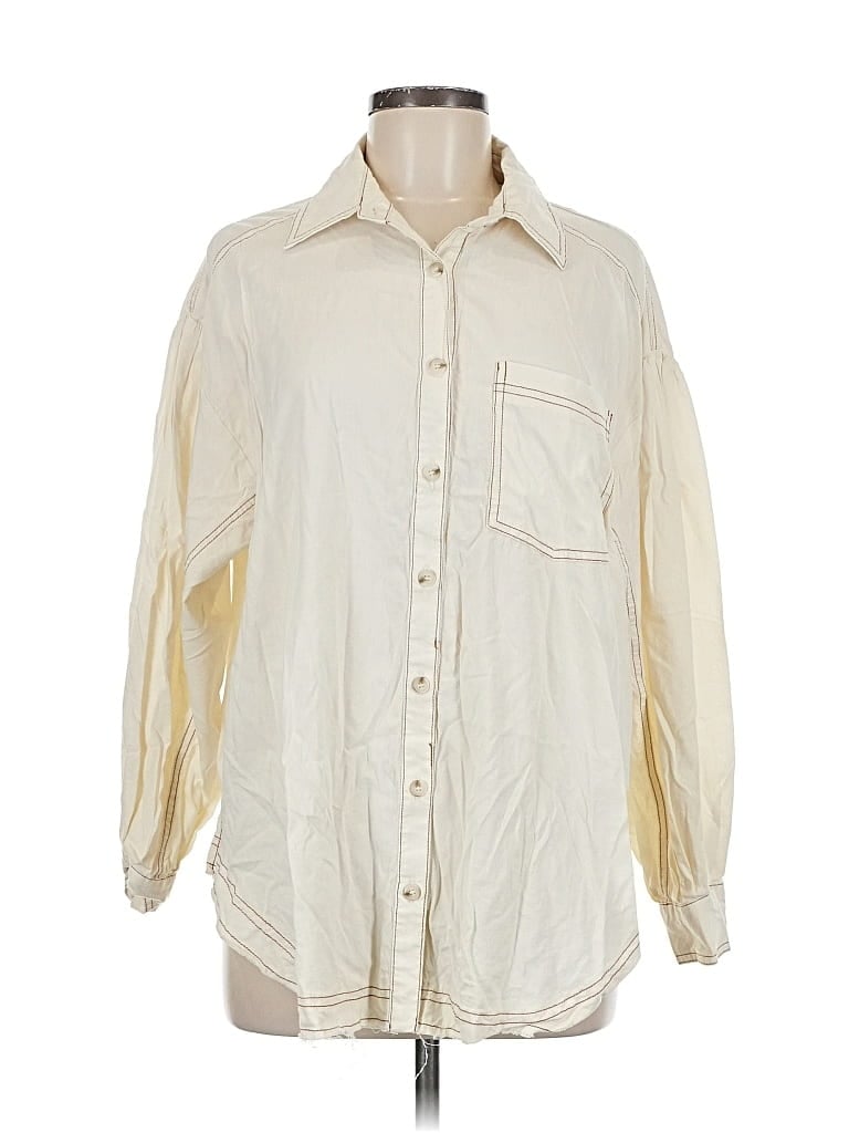 Pre-owned Altar'd State Long Sleeve Button Down Shirt In White