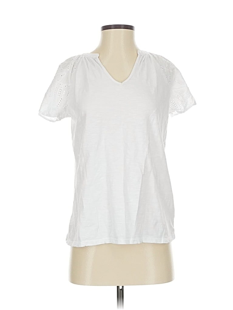 Pre-owned Time And Tru Short Sleeve Top White V Neck Tops