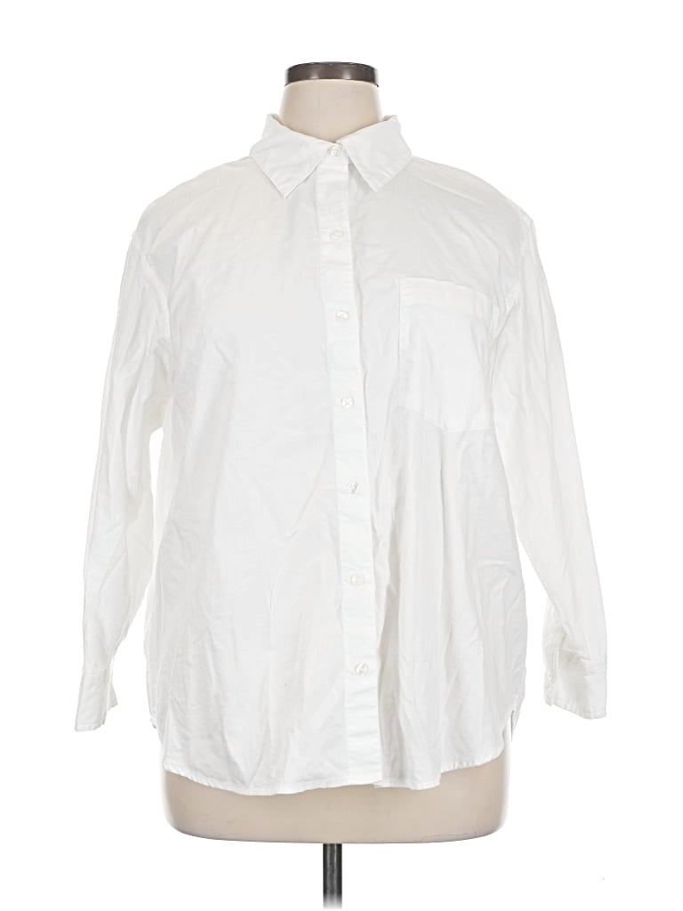 Pre-owned Terra & Sky Long Sleeve Button Down Shirt In White