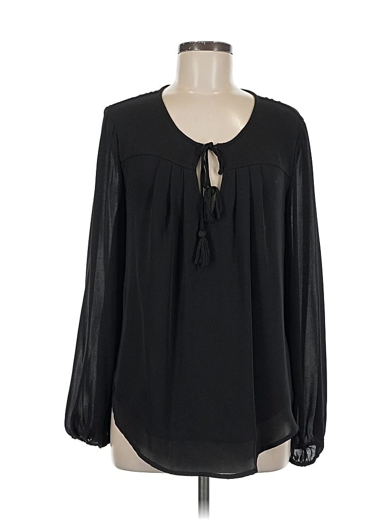 Pre-owned Chelsea & Theodore Long Sleeve Blouse In Black