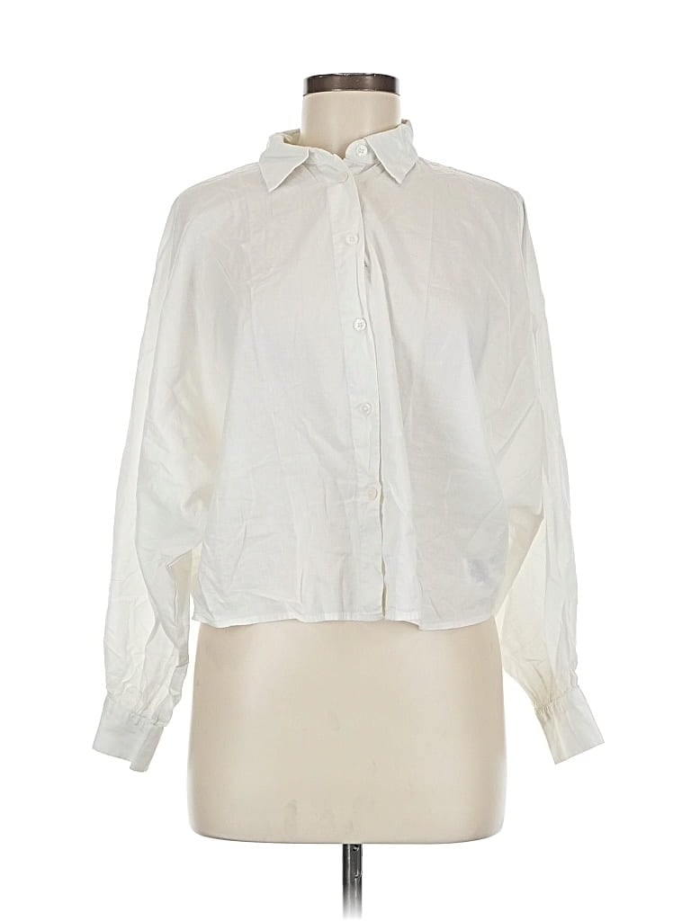 Pre-owned Banana Republic Factory Store Long Sleeve Blouse In White