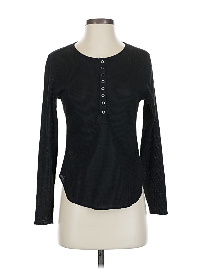 Pre-owned Unbranded Long Sleeve Henley Shirt In Black