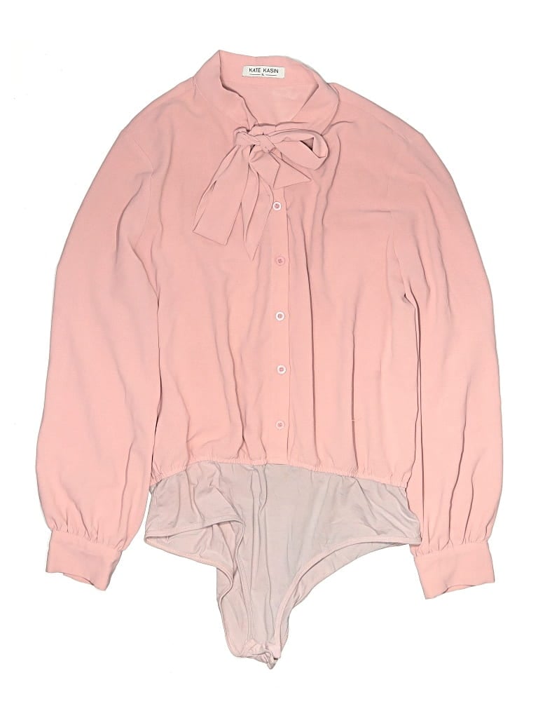Pre-owned Kate Kasin Long Sleeve Blouse In Pink
