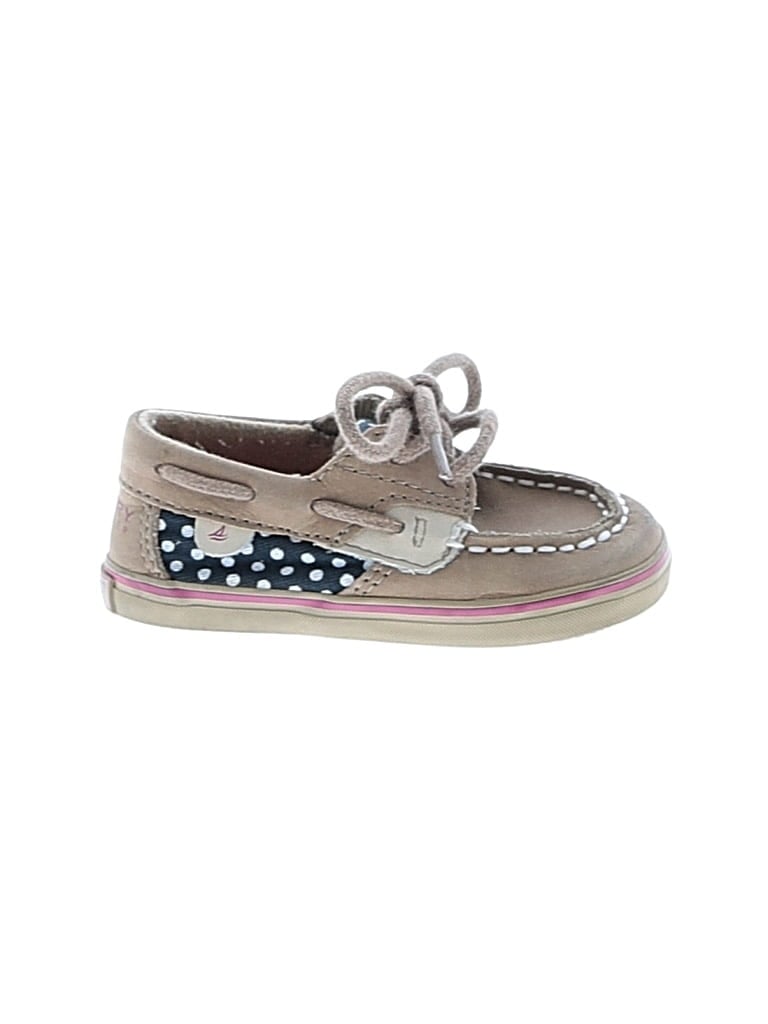 Pre-owned Sperry Top-sider® Kids' Flats Tan Polka Dots Pattern Shoes In Brown