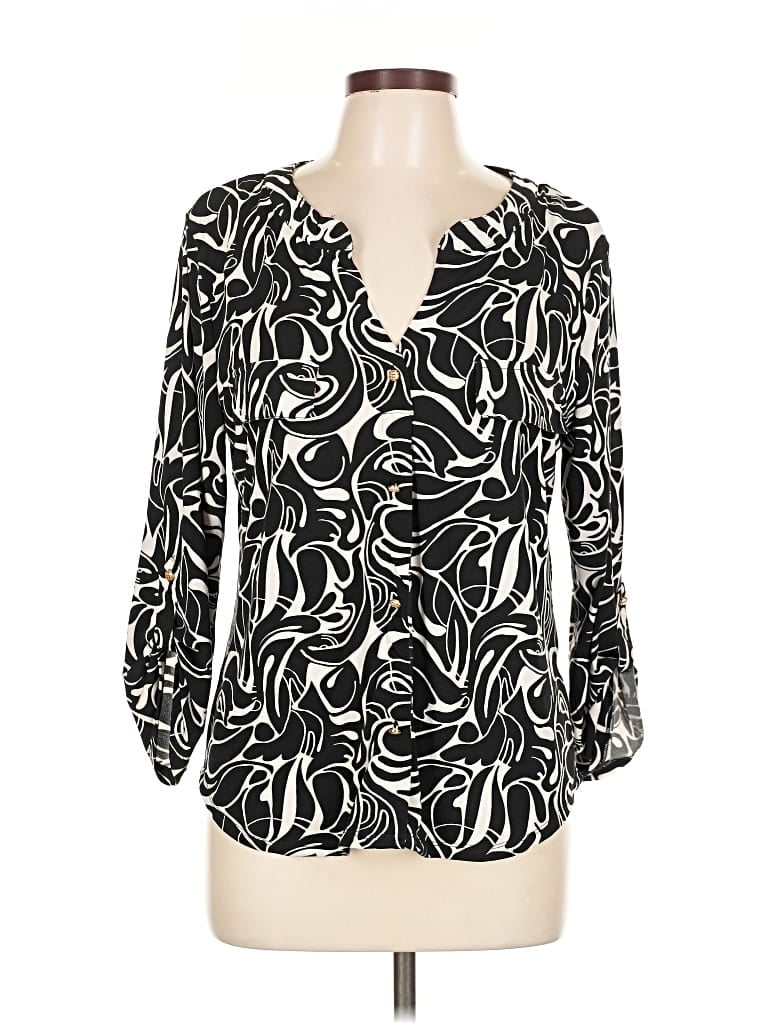 Pre-owned Adrienne Vittadini 3/4 Sleeve Blouse In Black