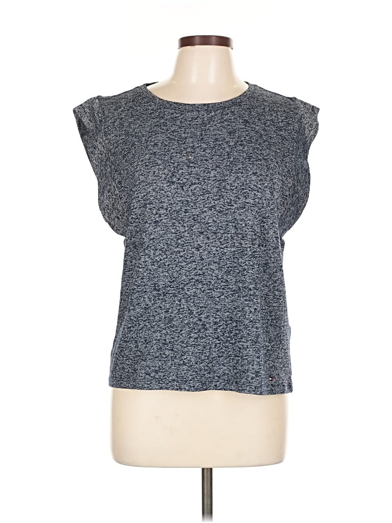 Pre-owned Tommy Hilfiger Short Sleeve Top Gray Boatneck Tops