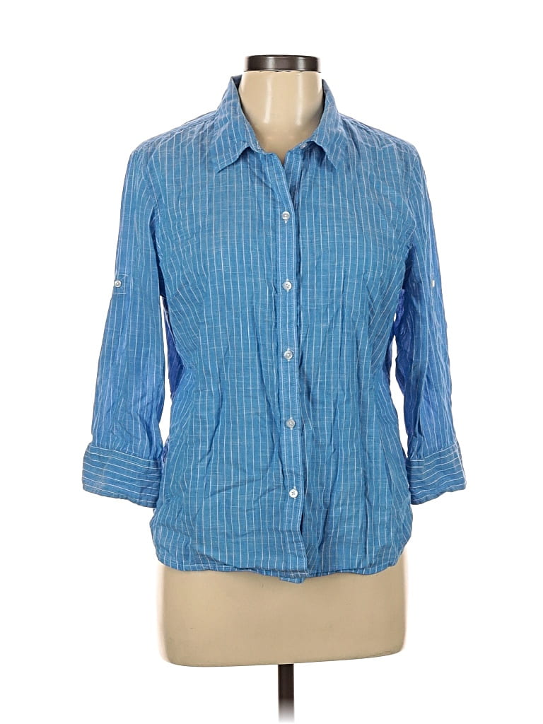 Pre-owned Talbots 3/4 Sleeve Button Down Shirt In Blue