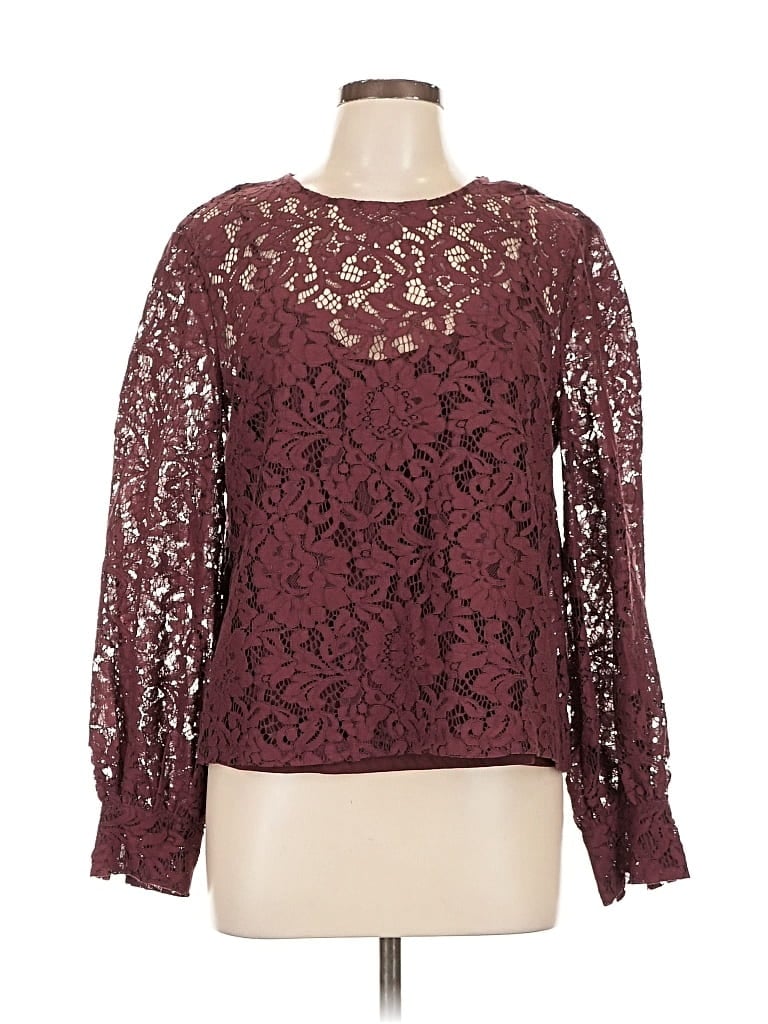 Pre-owned Allison Joy Long Sleeve Blouse In Burgundy