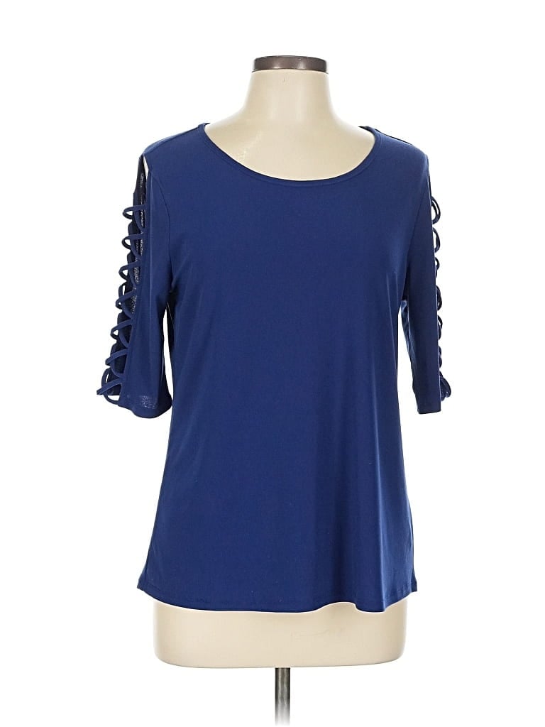 Pre-owned Retrology 3/4 Sleeve Top Blue Cold Shoulder Neckline Tops