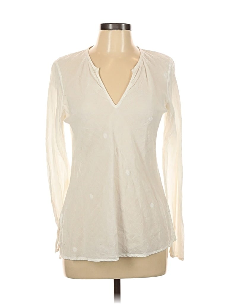 Pre-owned Eileen Fisher Long Sleeve Top Ivory V Neck Tops In White
