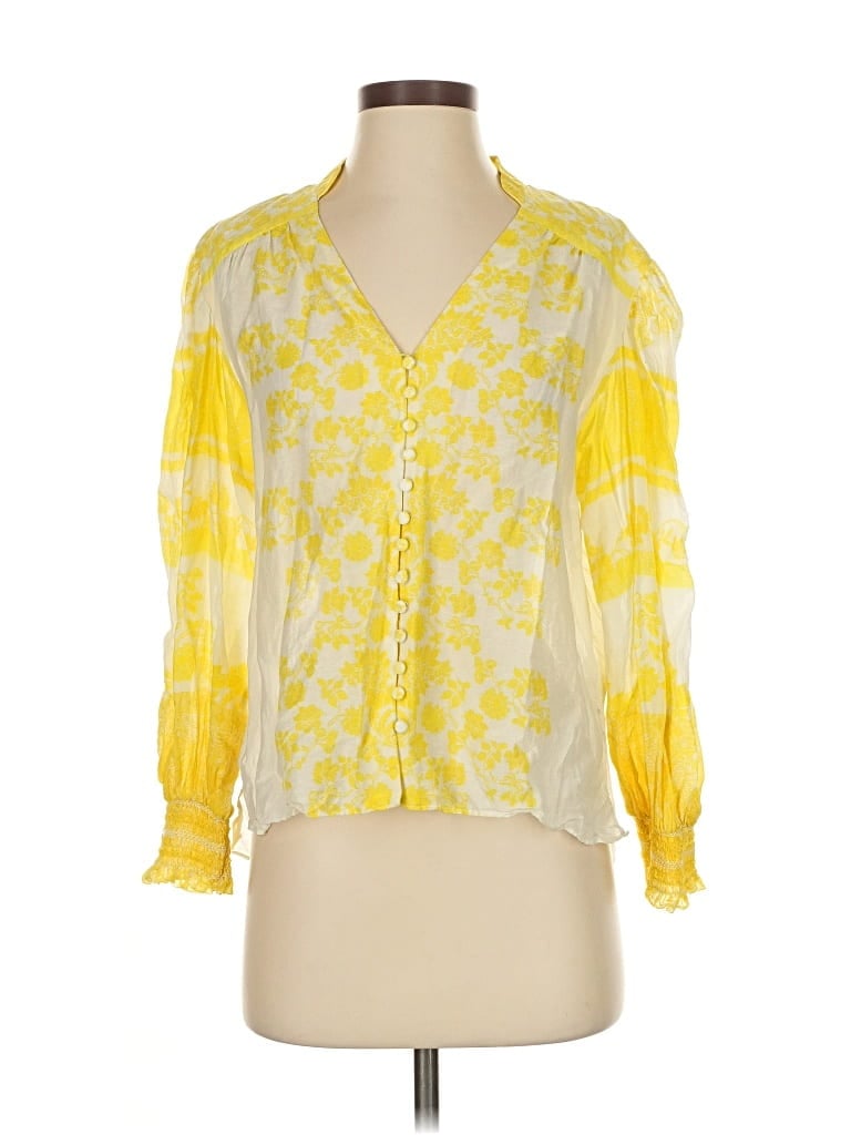 Pre-owned Alice And Olivia Alice + Olivia 3/4 Sleeve Blouse In Yellow
