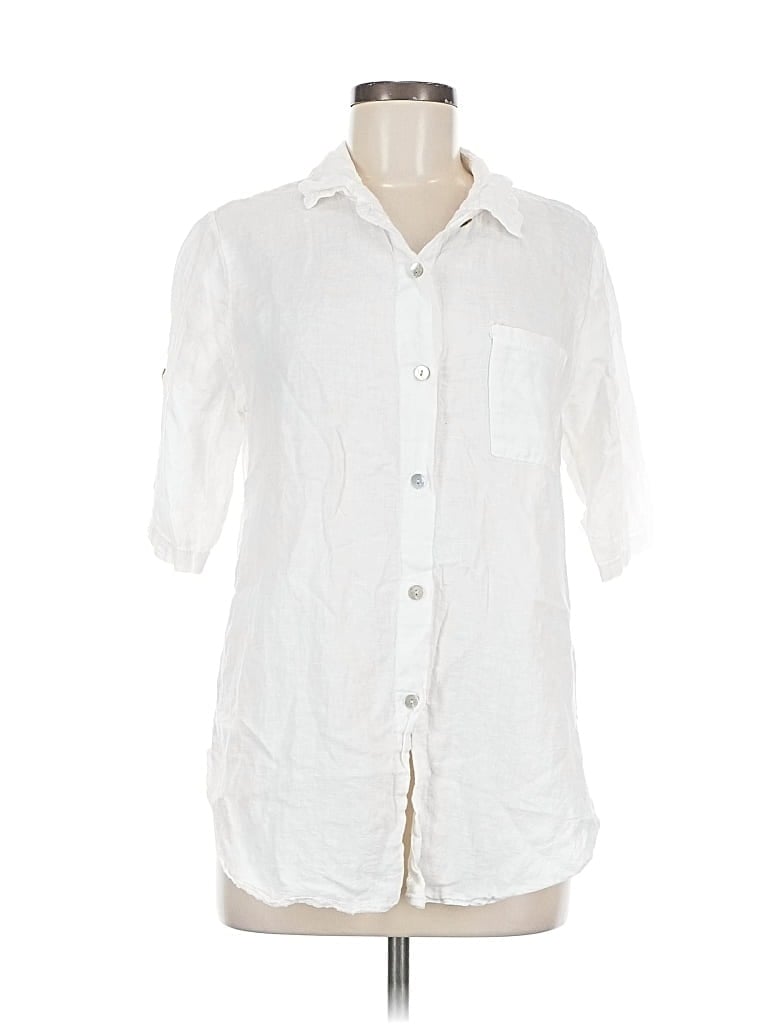 Pre-owned Elena Baldi Short Sleeve Button Down Shirt In White