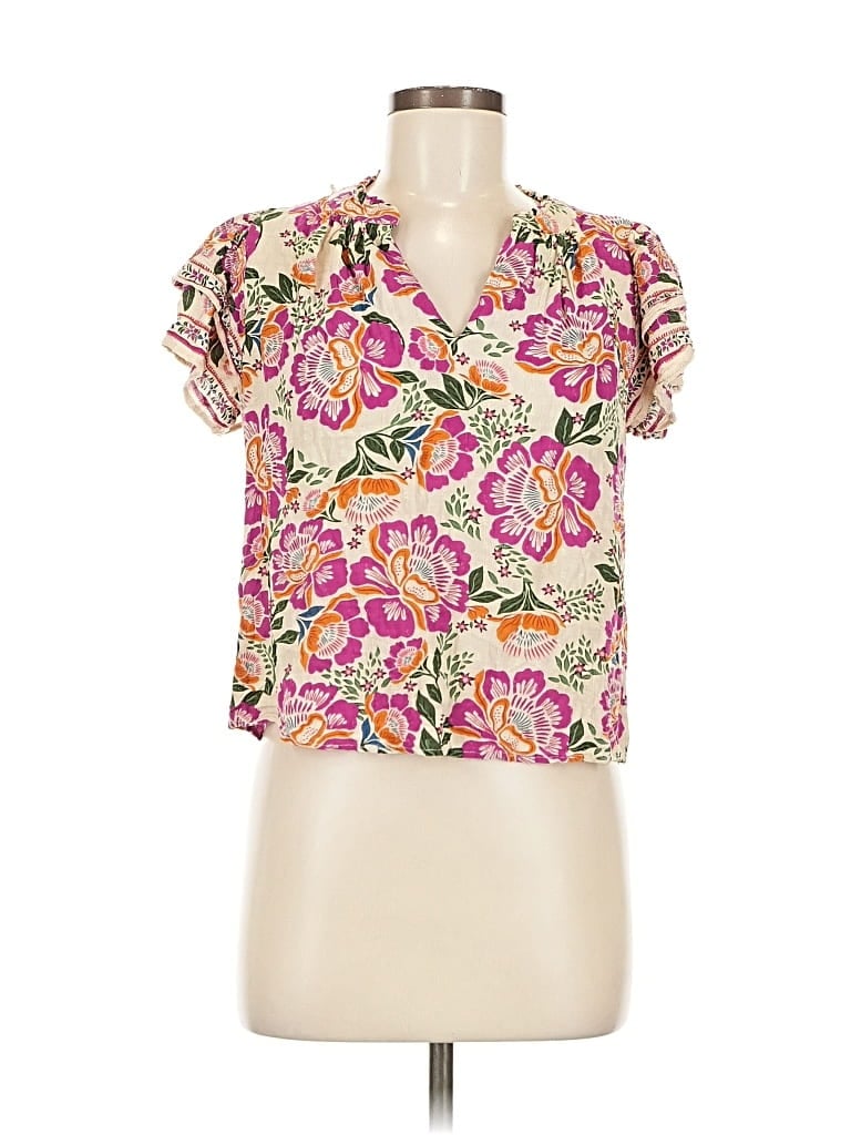 Pre-owned Nicole Miller Short Sleeve Blouse In Pink