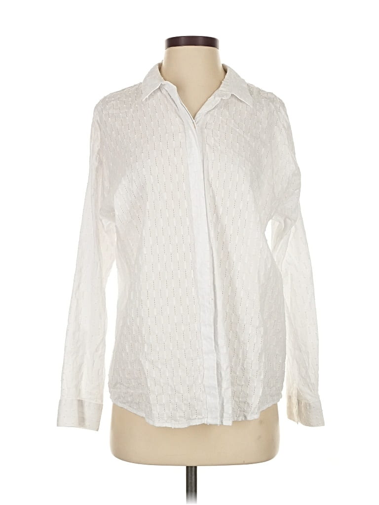 Pre-owned Jjill Long Sleeve Button Down Shirt In White