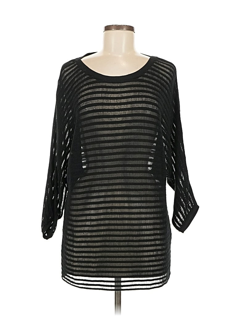 Pre-owned Alice And Olivia Alice + Olivia 3/4 Sleeve Top Black Boatneck Tops