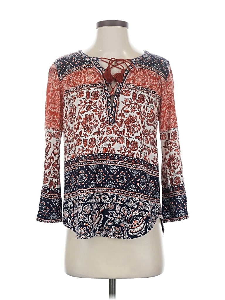 Pre-owned Lucky Brand 3/4 Sleeve Blouse In Red