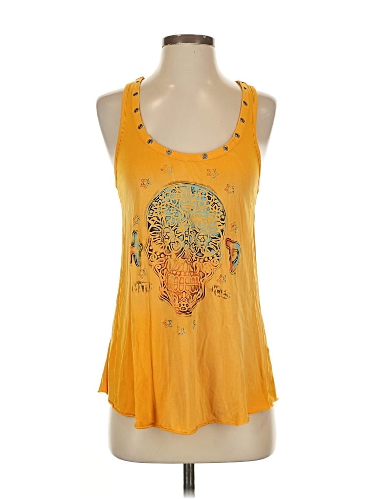 Pre-owned Harley Davidson Tank Top Yellow Halter Neckline Tops