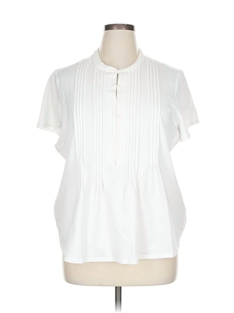 Pre-owned Lands' End Short Sleeve Blouse In White