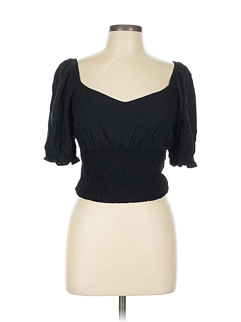 Pre-owned Abercrombie & Fitch Short Sleeve Top Black Sweetheart Neckline Tops