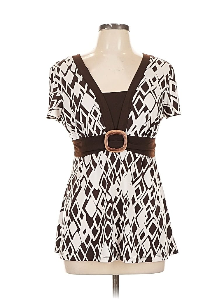 Pre-owned Agb Short Sleeve Top Brown Square Neckline Tops