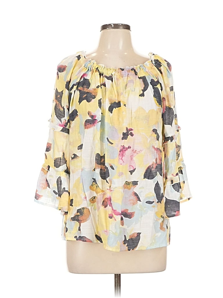 Pre-owned Zac & Rachel 3/4 Sleeve Blouse In Yellow