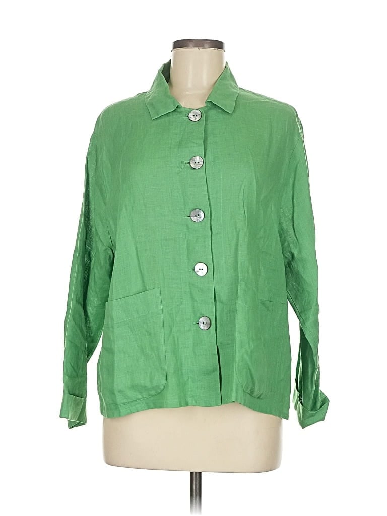 Pre-owned Flax 3/4 Sleeve Button Down Shirt In Green