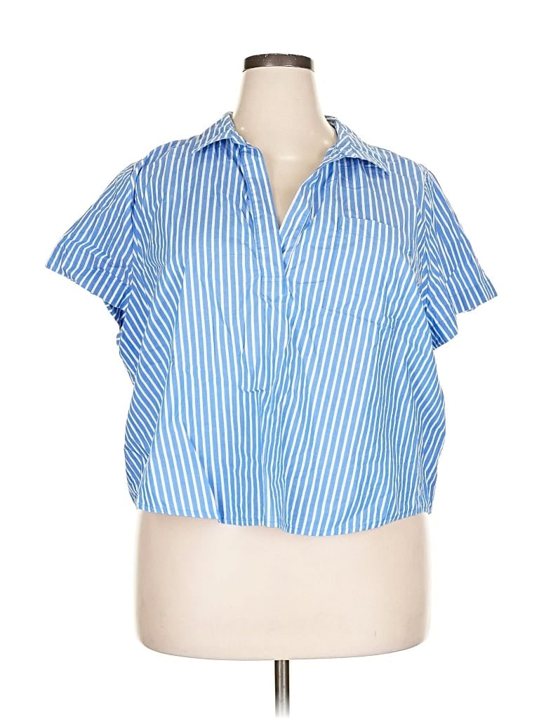 Pre-owned J.crew Factory Store Short Sleeve Blouse In Blue
