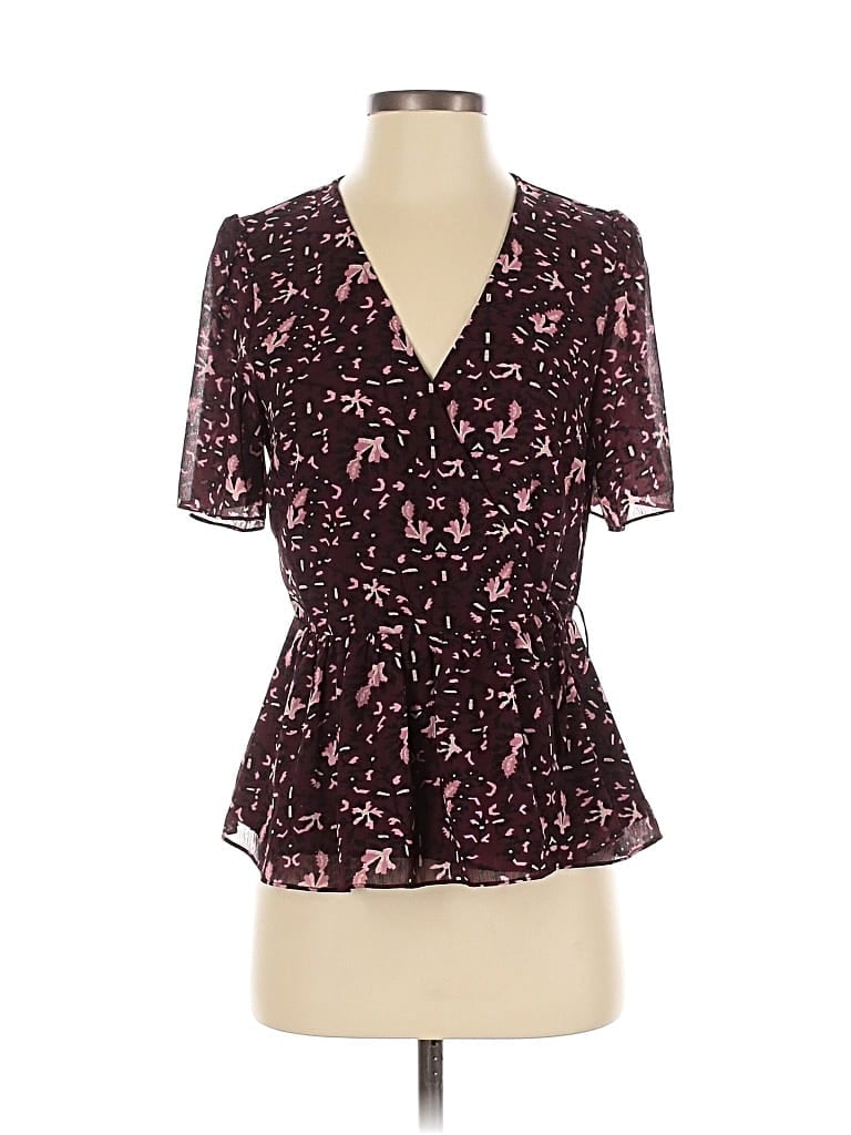 Pre-owned Madewell Short Sleeve Blouse In Burgundy