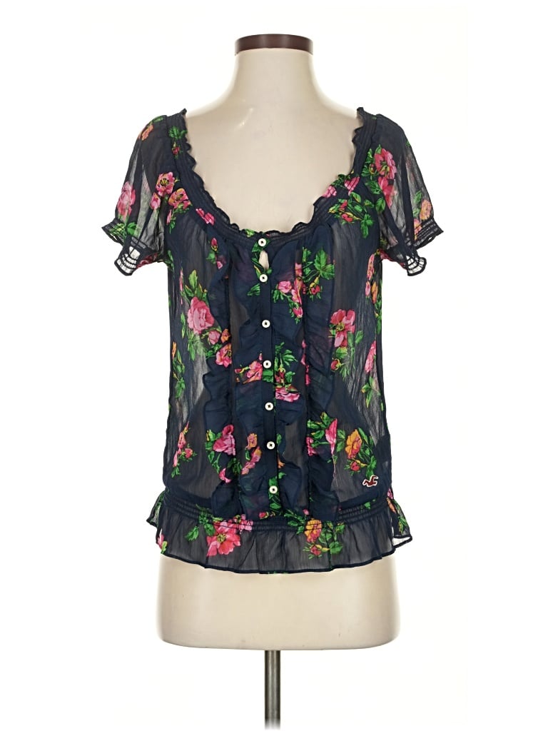 Pre-owned Hollister Short Sleeve Blouse In Black