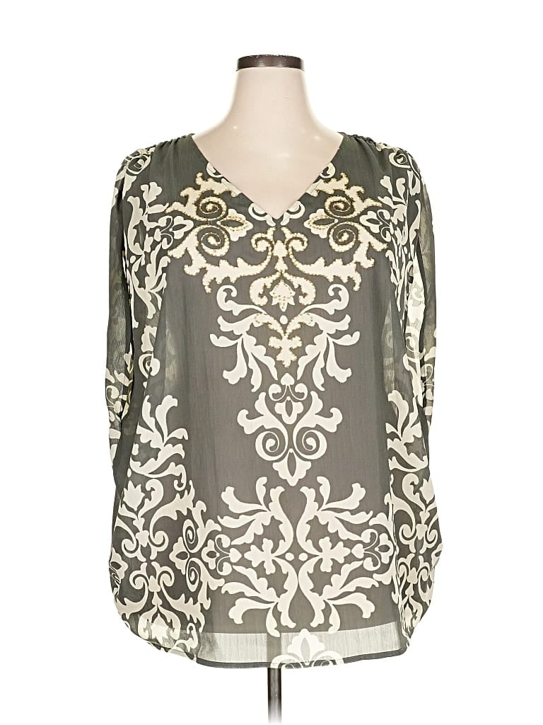 Pre-owned Lane Bryant 3/4 Sleeve Blouse In Silver